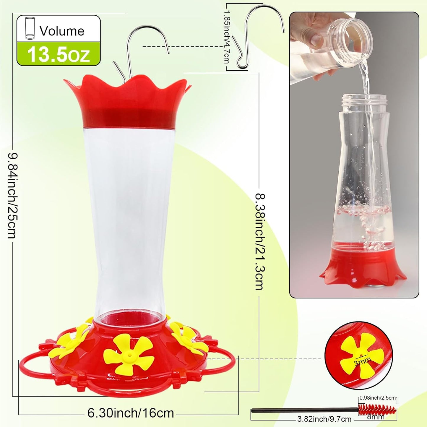 Hummingbird Feeders for Outdoors Hanging Ant and Bee Proof,2 Pack Humming Birds Feeders for Outside,13.5OZ Red Plastic Flower Bird Feeders 5 Feeding Ports Bird Nectar Feeder for Garden Décor Gifts