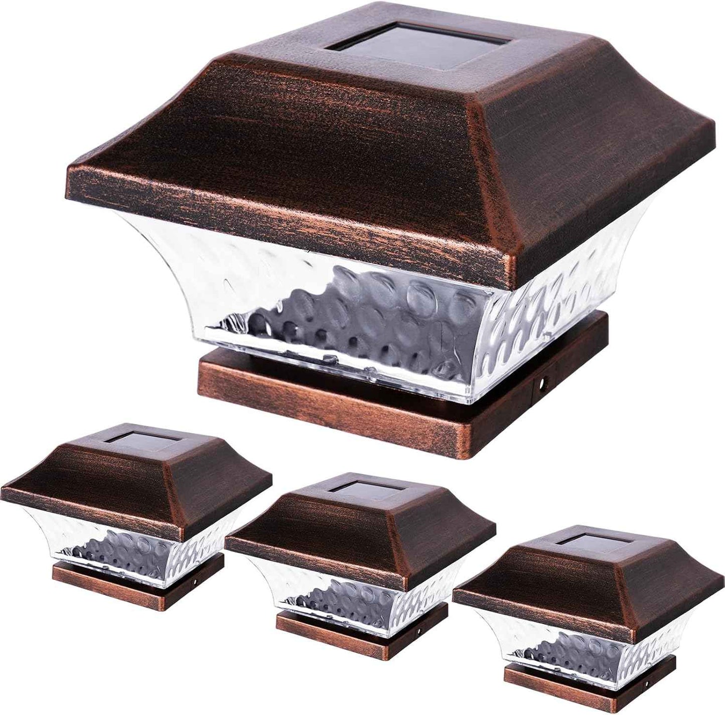 SUNWIND Solar Post Cap Lights Outdoor 4x4 LED Solar Garden Lighting Deck Fence Cap Light Wooden Post Brushed Copper 4 Pack