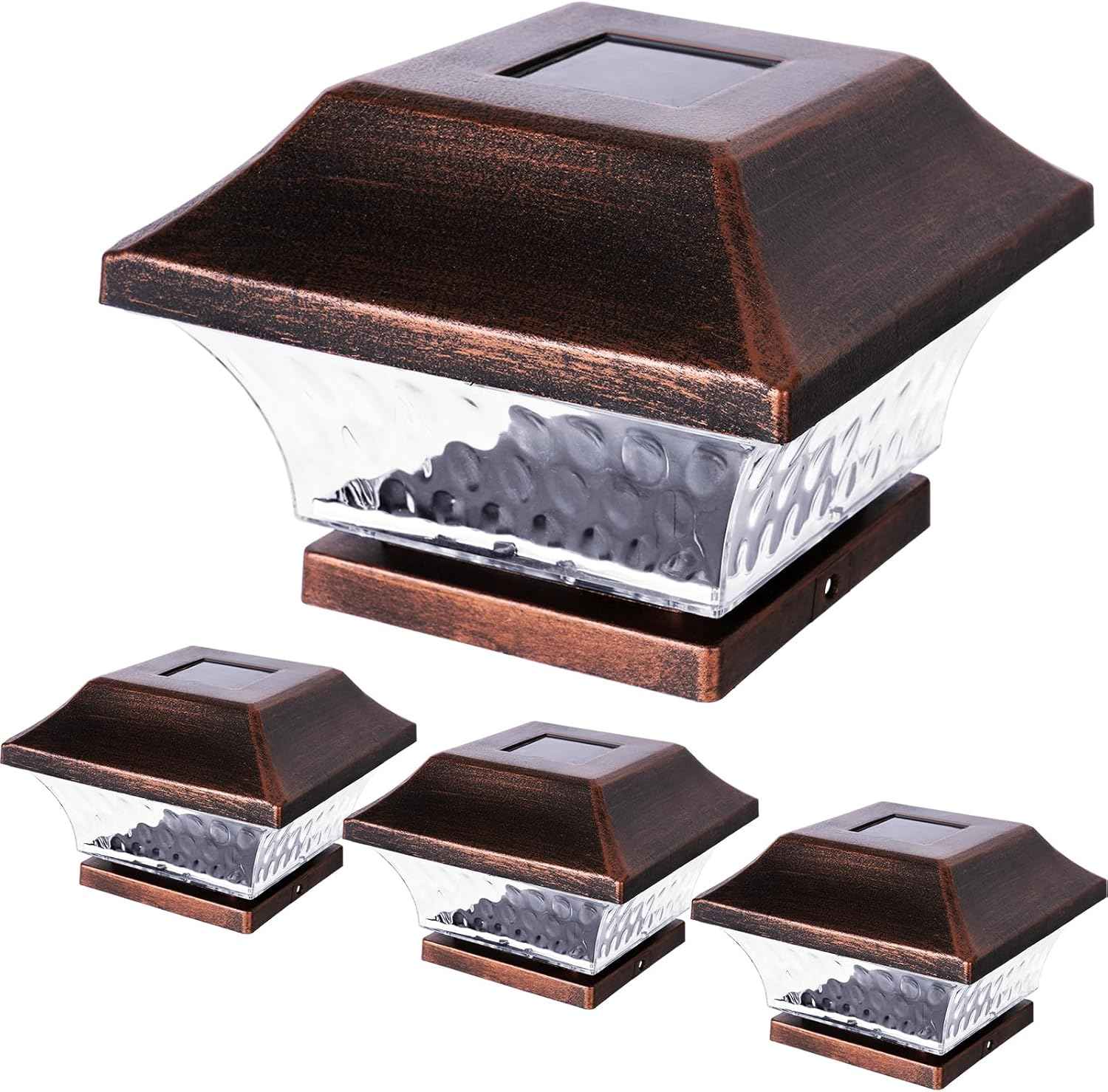 SUNWIND Solar Post Cap Lights Outdoor 4x4 LED Solar Garden Lighting Deck Fence Cap Light Wooden Post Brushed Copper 4 Pack