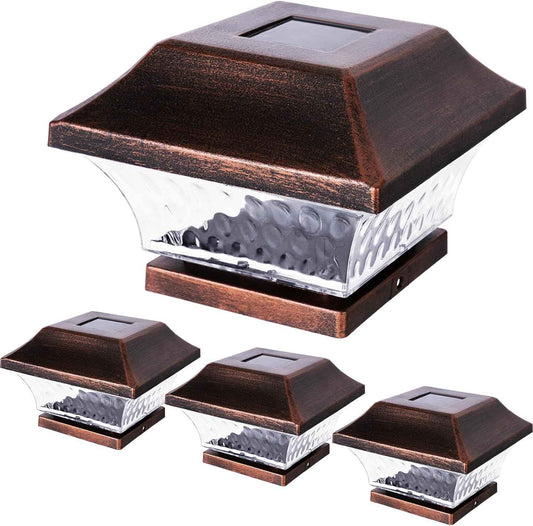 SUNWIND Solar Post Cap Lights Outdoor 4x4 LED Solar Garden Lighting Deck Fence Cap Light Wooden Post Brushed Copper 4 Pack
