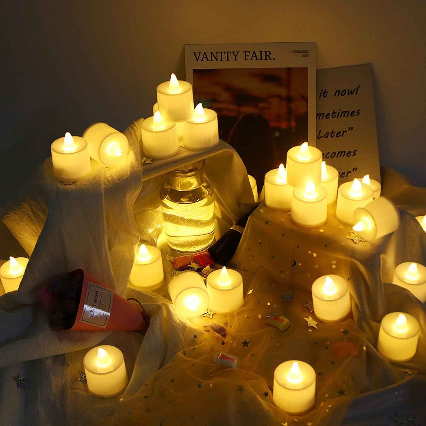 10 Pack 3.54"/90mm Acrylic Hanging Tealight Candle Holder with 10 Pack Flameless LED Candles, Globe Ornament for Air Plant, Tea Light Candlestick for Home Party Decor Wedding Birthday Christmas