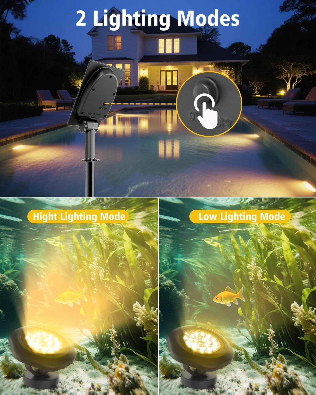 Solar Spot Lights Outdoor Waterproof IP68, 2 Light Modes Pond Lights, 3-in-1 LED Warm Light Solar Landscape Lights, Landscape Path Lights for Underwater Pond Garden Yard Pathway