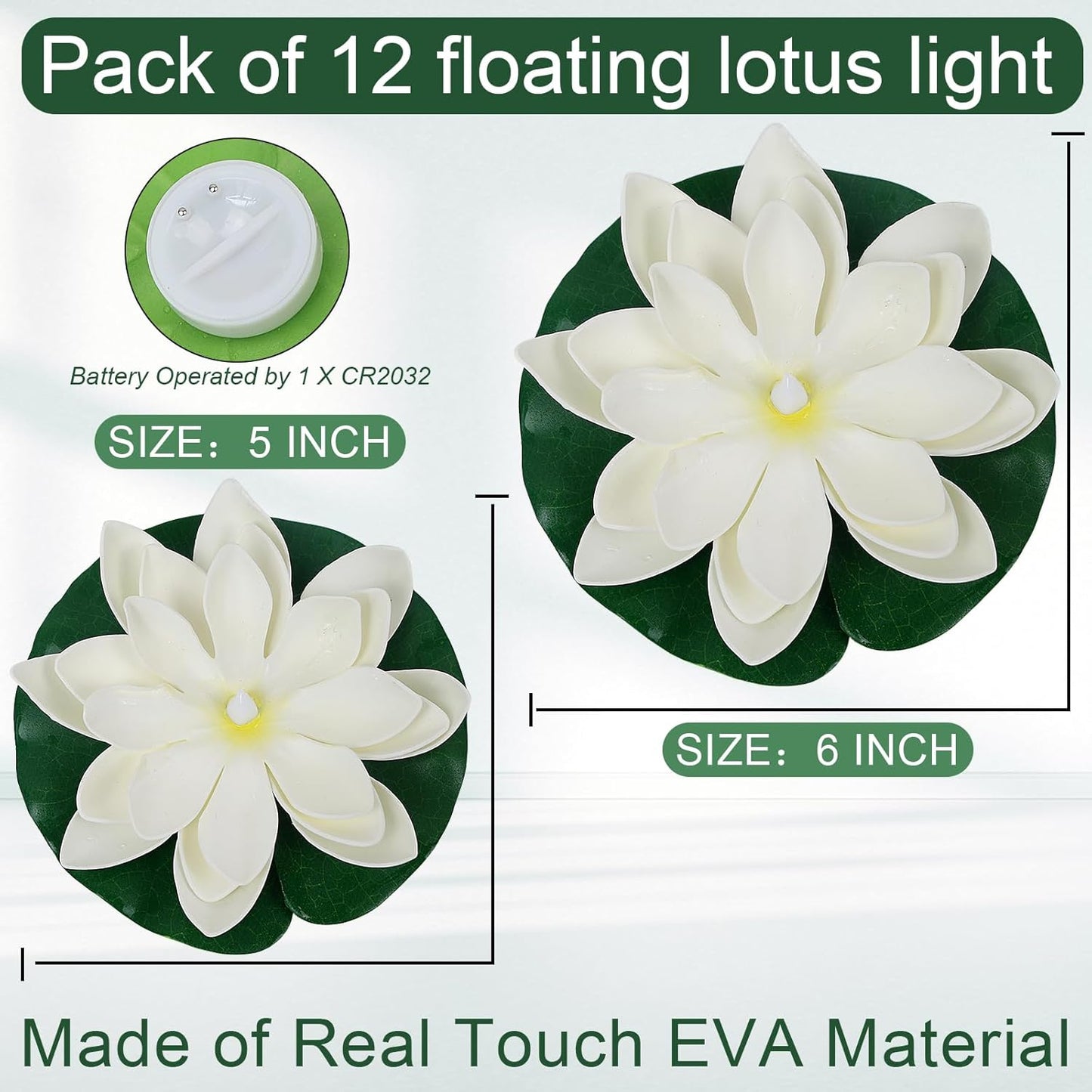 12 PCS Diwali Waterproof Floating Lotus Light - Floating Flower Light Battery Operated Water Activated Warm White Pool Flower Lamp Wedding,Anniversary,Garden Decoration(6Inch & 5Inch)