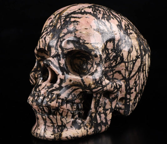 Skullis 5.0" Pink Rhodonite Super Crystal Skull, Hand Carved Gemstone Fine Art Sculpture, Reiki Healing Stone Statue.411 Z8