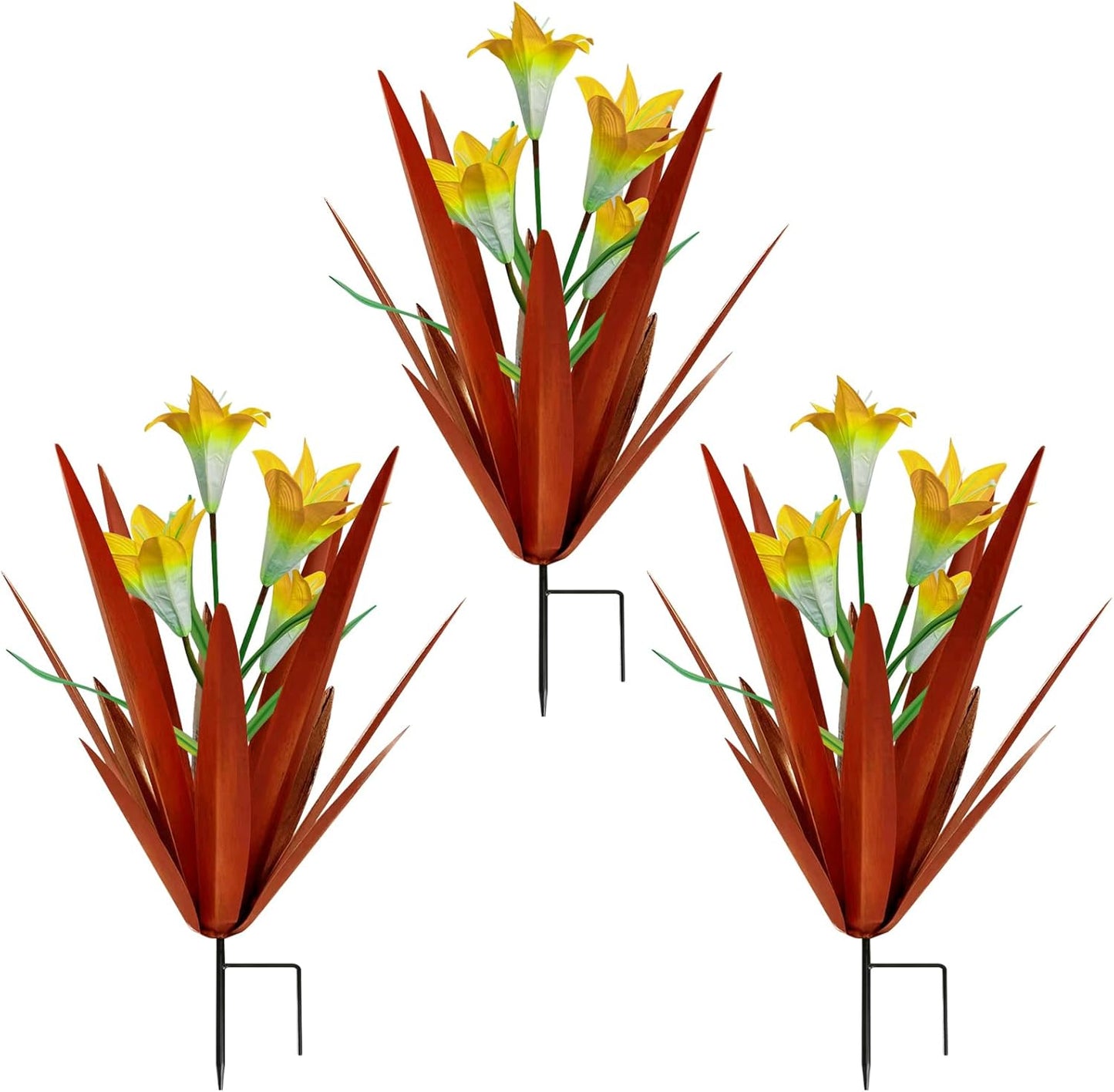 Homight Metal Agave Plant Outdoor Decoration, 3 Big Yellow Lilies, HM-390-345