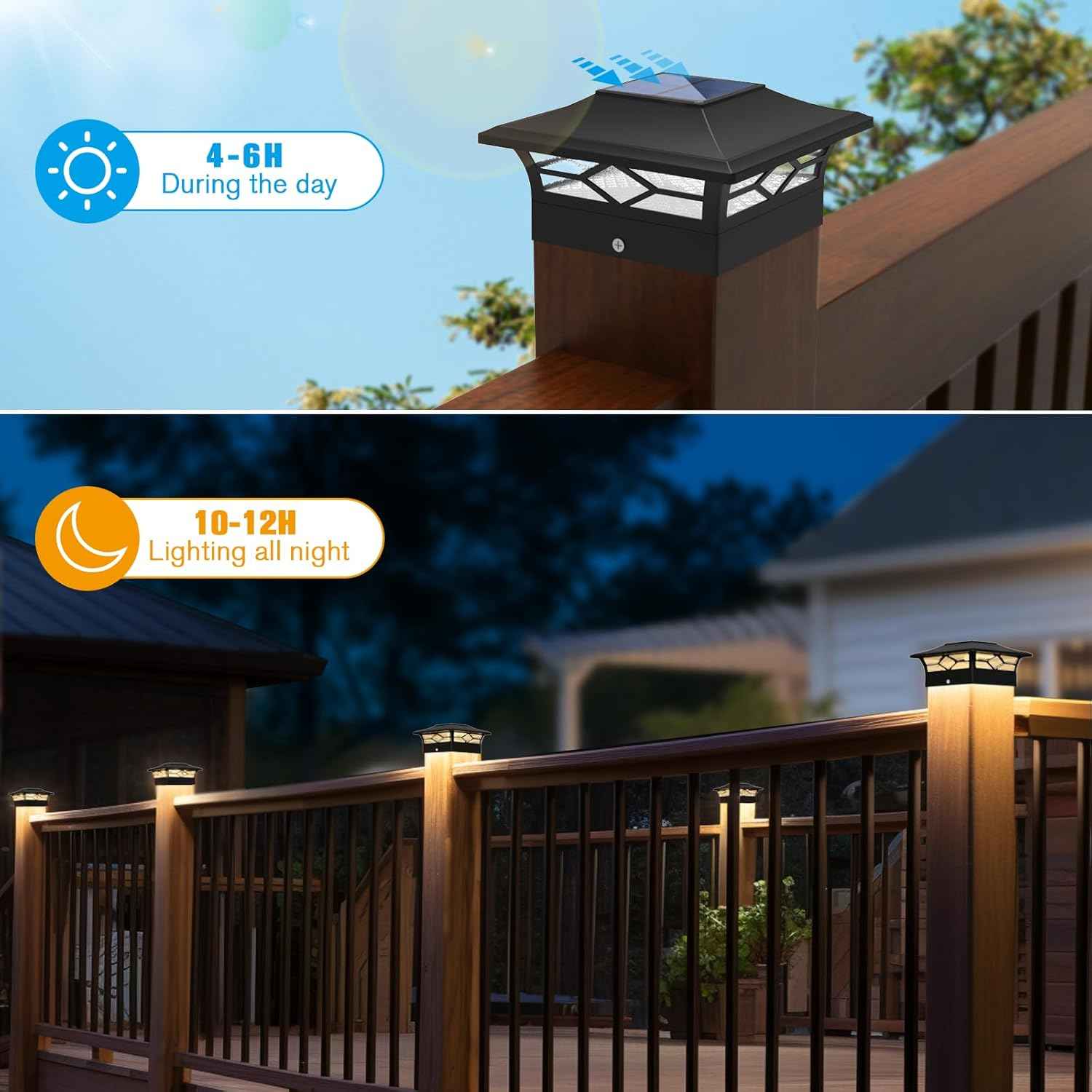Solar Post Cap Lights Outdoor 4pack, Waterproof Solar Powered Deck Fence Post Lights for 4x4 Wood/Vinyl Posts, Solar Outdoor LED Light with Cool/Warm Lighting Decorate Garden Patio Porch…