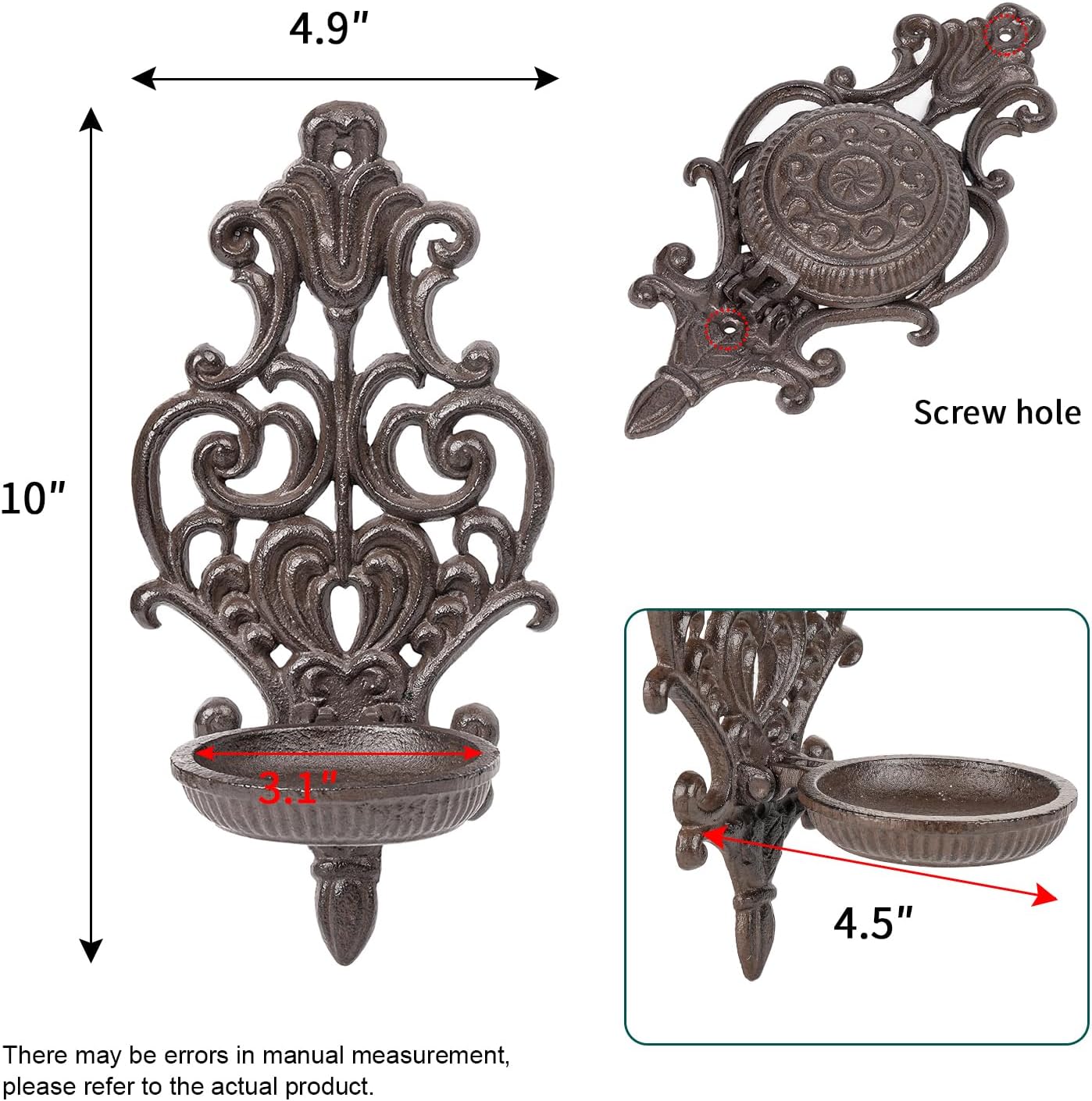 Sungmor Cast Iron Wall Candle Sconce,Ornate Scrollwork Design Tealight Stand,Rustic Wall-Mounted Decorative Sconce for Home,Bedroom,Farmhouse Decor