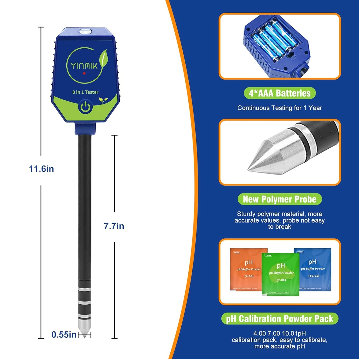 pH Moisture Meter Smart Soil Test Kit Garden pH Meter Hygrometer pH Conductivity Meter for Hydroponic 8 in 1 Farm pH Moisture pH Moisture EC Fertility Salt Sunlight Air Humidity Temp Tester