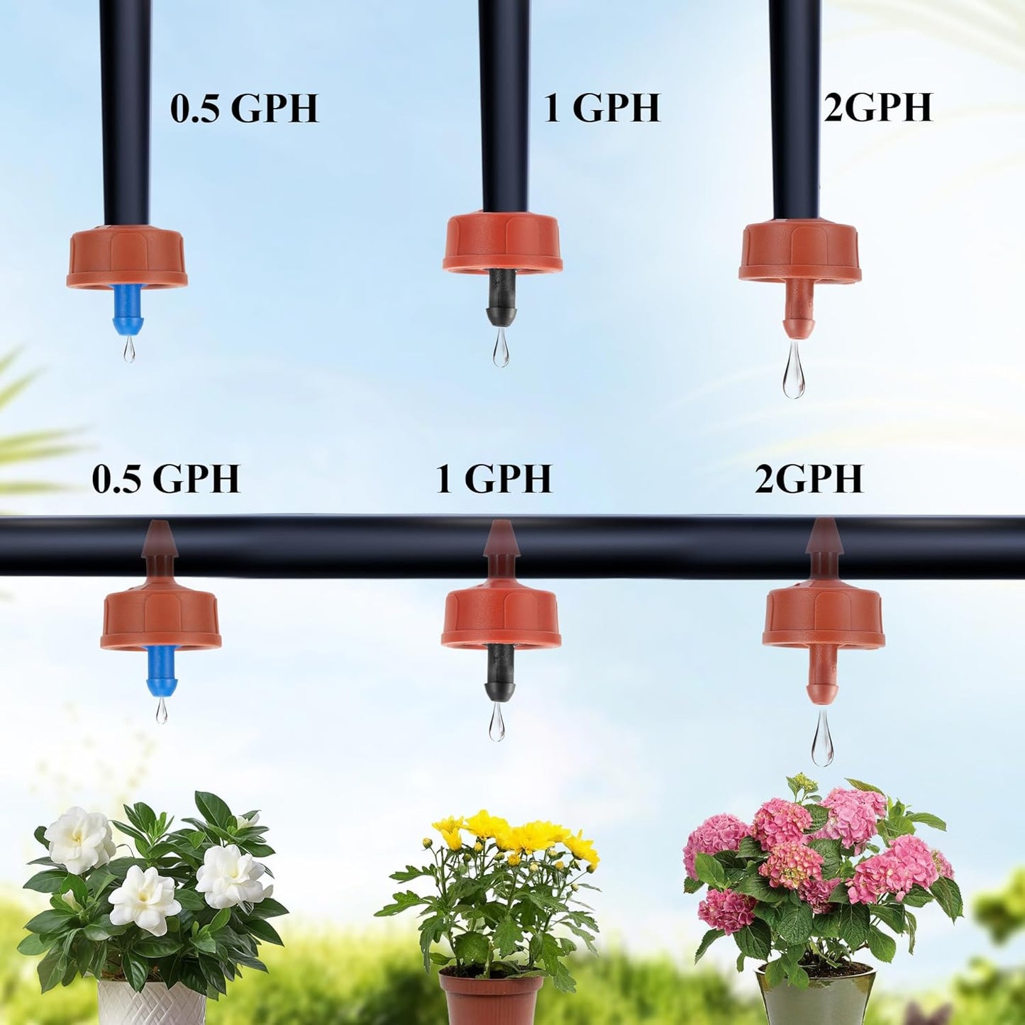 30Pcs 0.5 GPH Pressure Compensating Irrigation Spot Drippers,Constant Flow Barb Outlet Watering Dripper Emitters Heads Parts for 1/4 Inch Watering Tubing Line for Garden Pots Plant Irrigation Systems