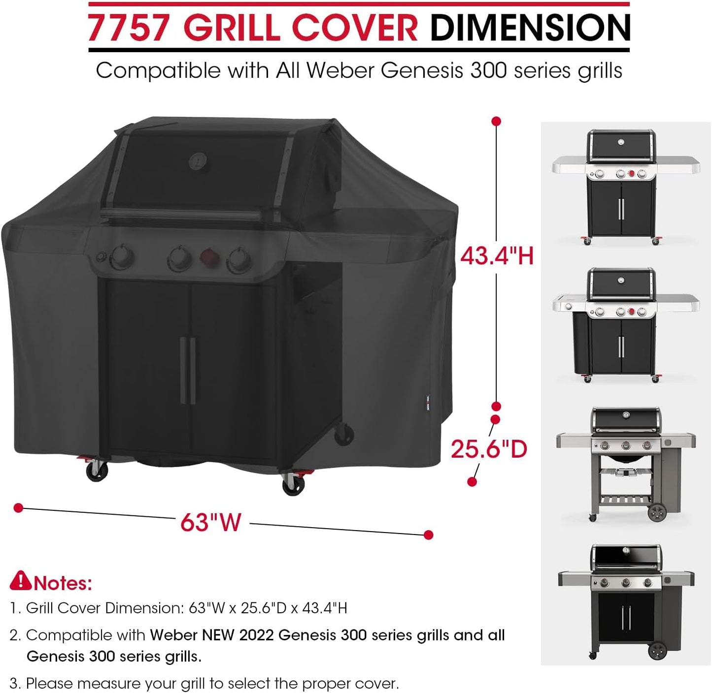 Unicook 63 Inch Grill Cover for Weber Genesis 300 Series and New 2022 Genesis 300, Outdoor BBQ Gas Grill Cover, Heavy Duty Waterproof Fade Resistant, Compared to Weber 7757