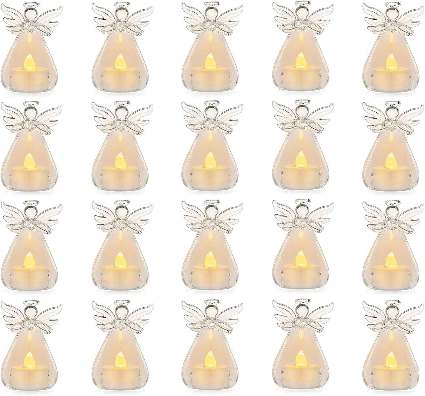 Pack of 20 Hanging Glass Candle Holders Angel Candleholders with Led Tealight Candle Inside Votive Decoration for Wedding Party Restaurant Hotel Garden Decoration,(18+2 Pcs)