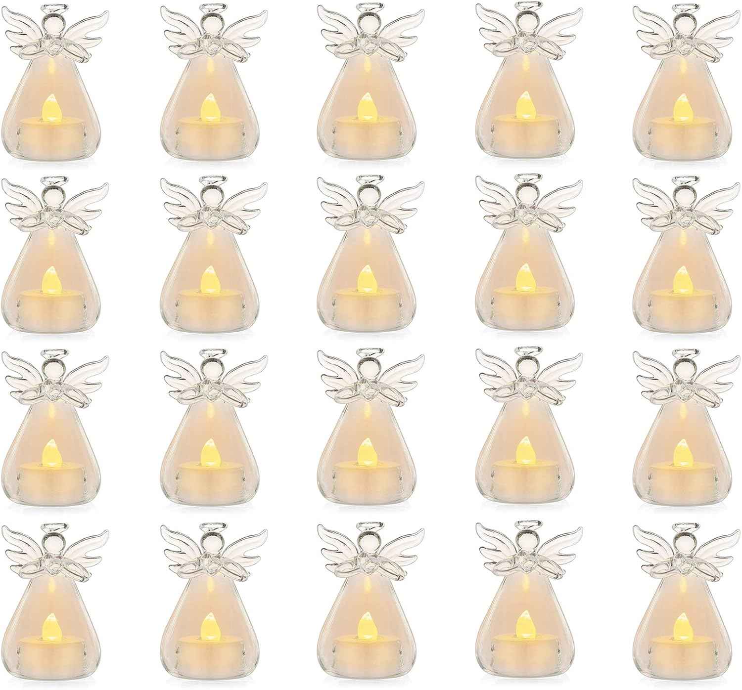 Pack of 20 Hanging Glass Candle Holders Angel Candleholders with Led Tealight Candle Inside Votive Decoration for Wedding Party Restaurant Hotel Garden Decoration,(18+2 Pcs)