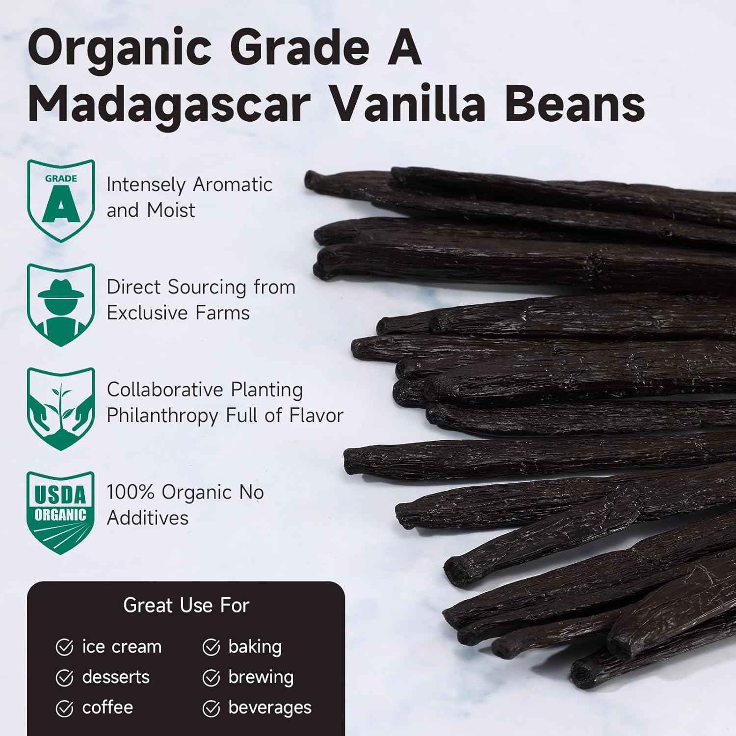 SPICEEL Organic Madagascar Vanilla Beans Grade A Vanilla Pods for Making Extract, Whole Vanilla Beans for Baking, Gluten Free, Non-GMO, Kosher, 6 Counts