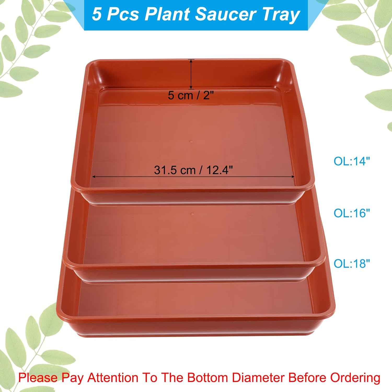PATIKIL Plant Saucer Tray, 2 Pack 14 Inch Square Plant Saucer Heavy Planter Pot Saucers Large Deep Flower Planter Drip Tray for Indoor Outdoor Plants, Terracotta