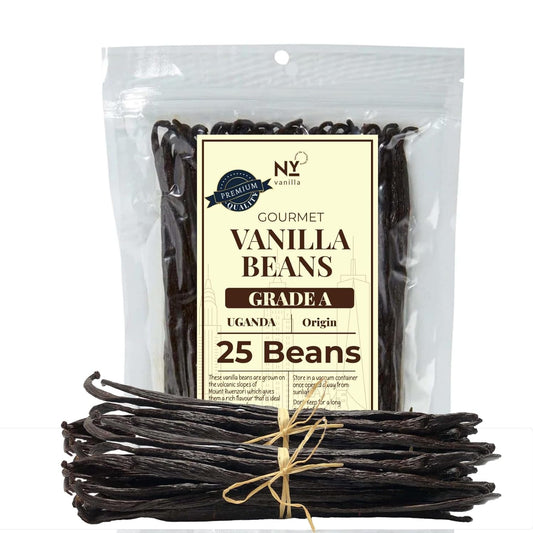 25 Whole Vanilla Beans Grade A + | Premium Vanilla Bean Pods for Making VanillaExtract | NON GMO | Perfect for Homemade Extract, Baking, Ice cream, Desserts |~6-8 Inches | NYVanilla.