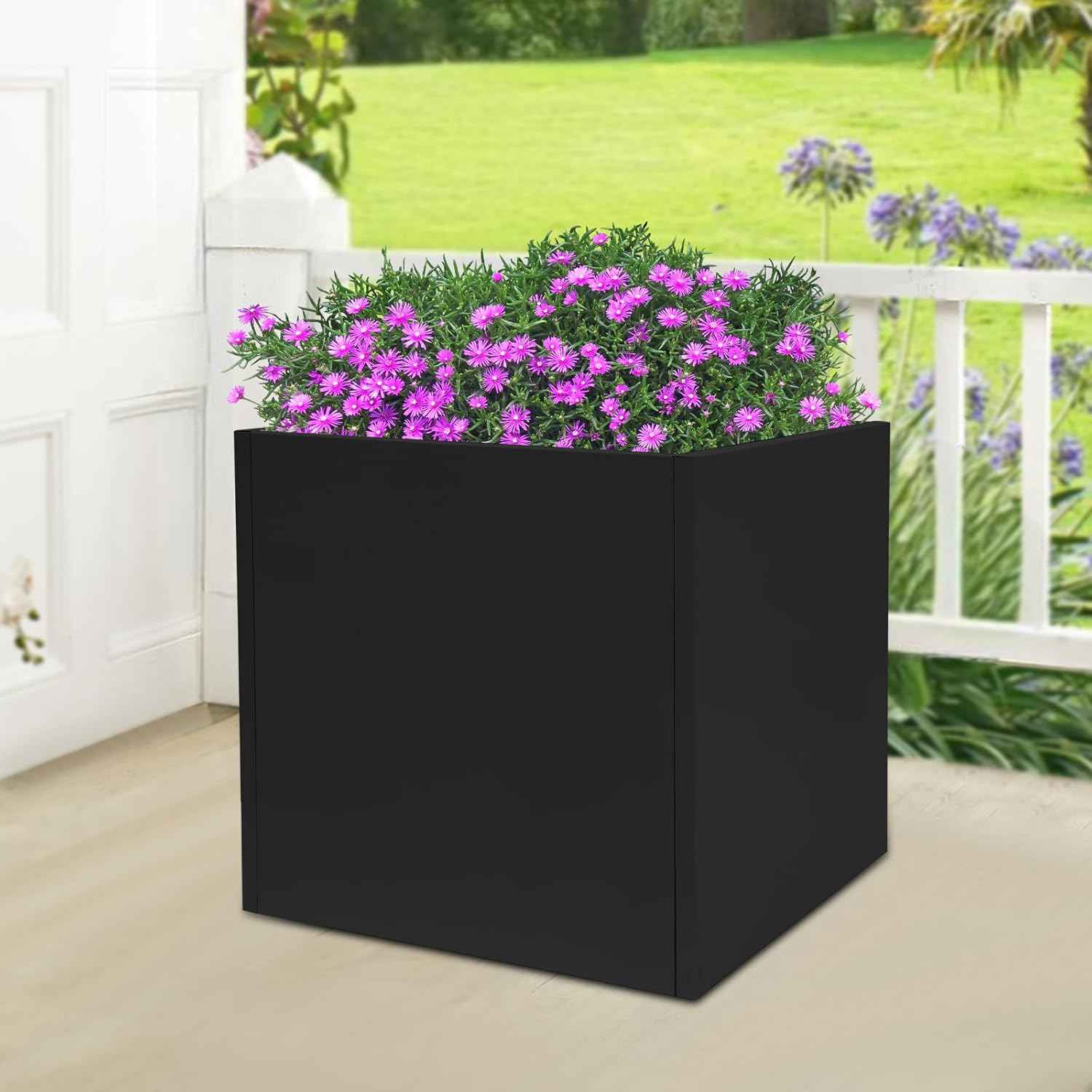 Cube Metal Planter for Porch, Large Square Planter for Indoor & Outdoor Patio/Garden/Backyard, Durable Modern Décor for Tall Plants, Trees, Flowers, 26" x 26" x 26"