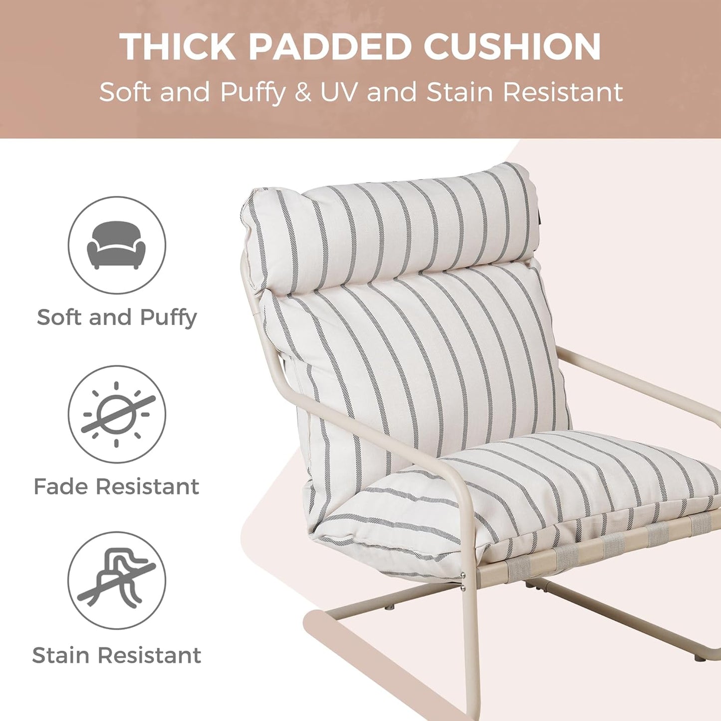 Grand patio 3-Piece Bistro Set, Ergonomic Comfy Outdoor Chairs with Thick Cushions and Round Coffee Table, Oversized Outdoor Patio Furniture Set for Garden, Balcony, Backyard