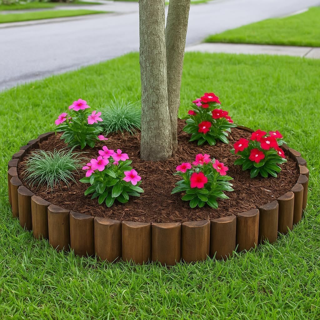 Wood Garden Edging, Wooden Fence Border Decorative Small Picket Panels for Flower Bed Barriers and Landscape Fencing (6 Pack)