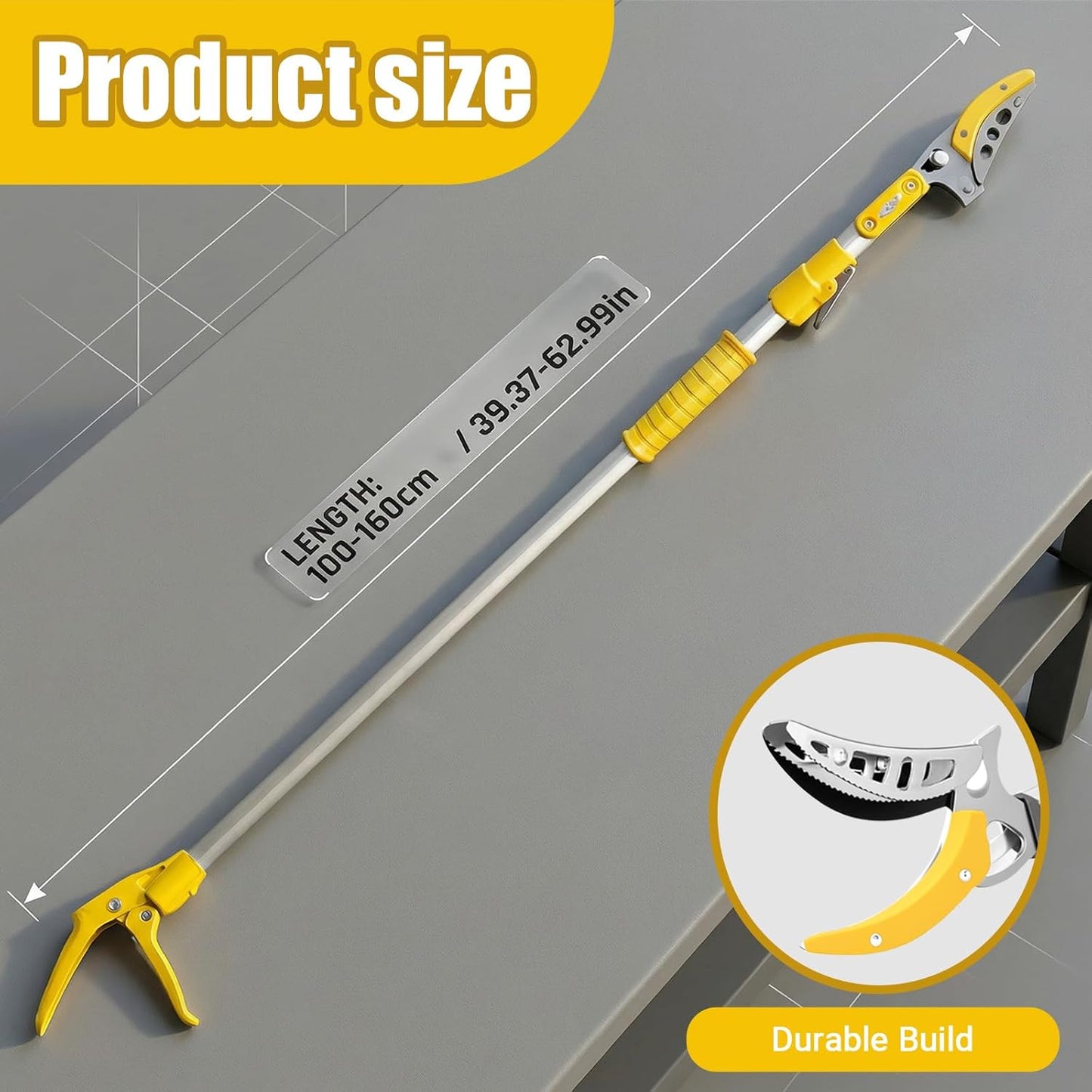 Telescopic Pole Pruner and Fruit Picker for Garden | Cuts Branches Up to 1 Inch | Rotating & Locking Head | Lightweight Aluminum Extendable Handle (3.28 to 5.25 FT)，Yellow