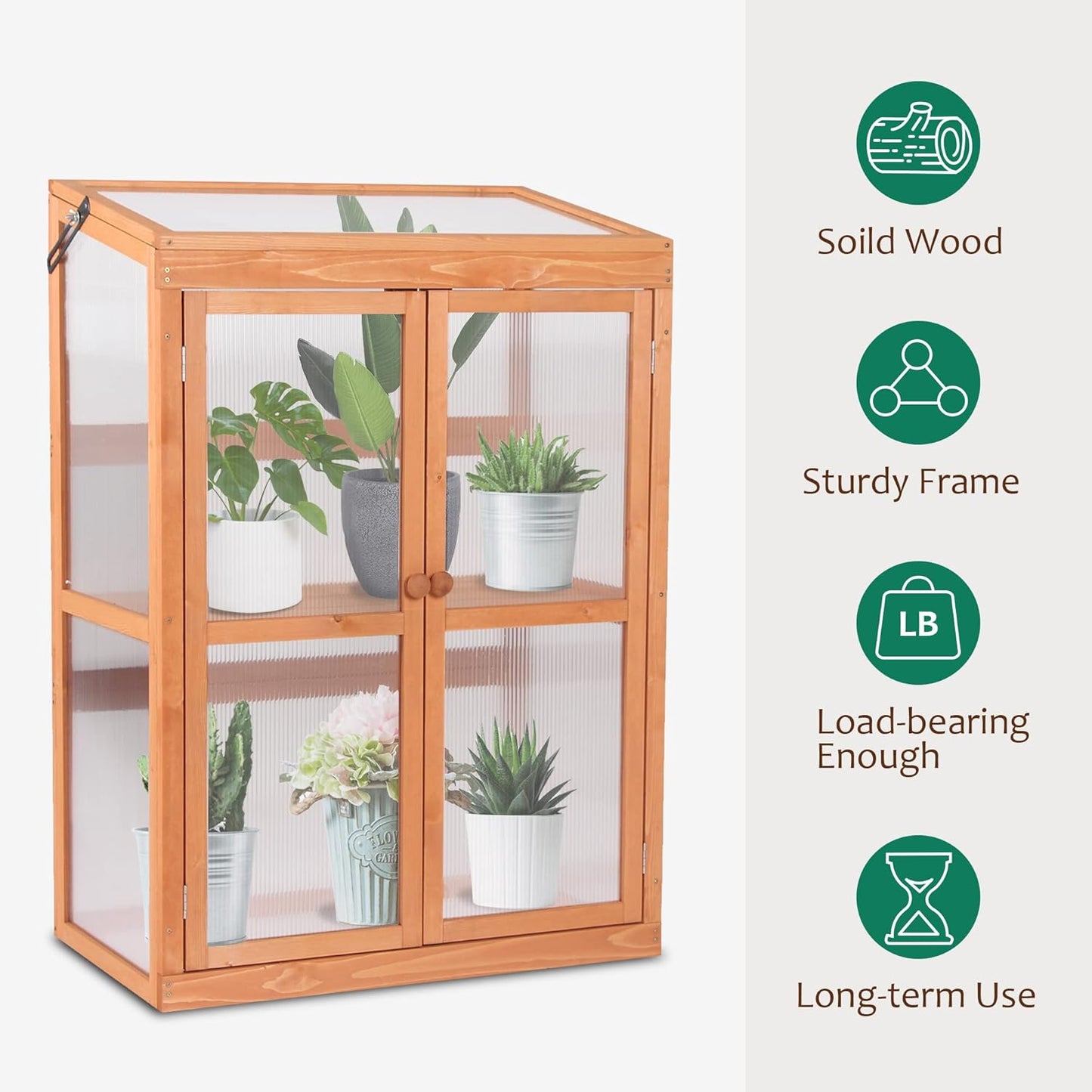 MCombo Wooden Cold Frame Greenhouse, Raised Flower Planter Shelf Protection for Outdoor Indoor Use, 0760 (Orange)