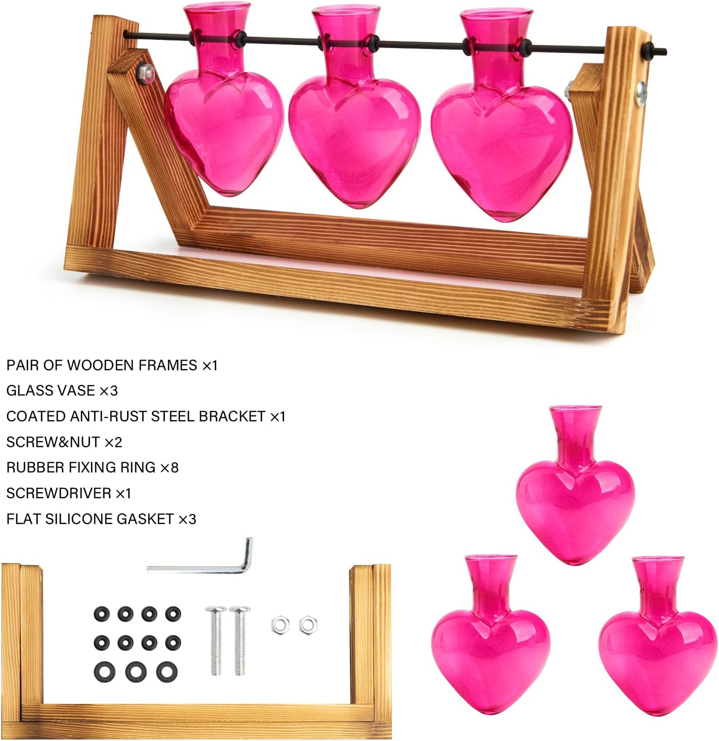 XXXFLOWER Plant Terrarium Propagation Stations Unique Gifts for Women Wife Mom Plant Lovers 3 Heart Shaped Vases for Hydroponics Home Garden Office Decor(Plants NOT Included)