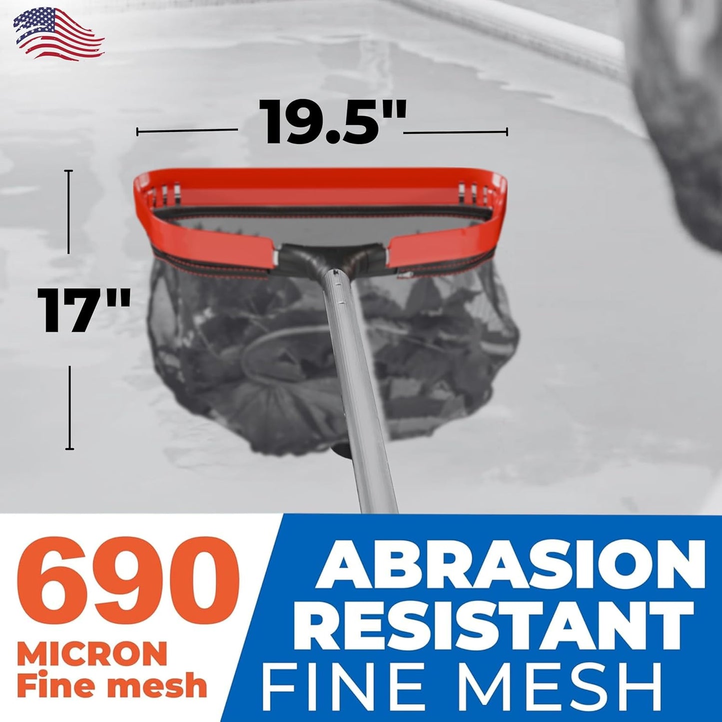 ProTuff 19" Fine Pool Net for PROS – “490 Promise” Unlimited Unconditional Replacement – Cleans 3X Faster Than Vacuum – Wide Pool Skimmer Net with Deep Bag for Easy Maintenance of Leaves, Bugs, Debris