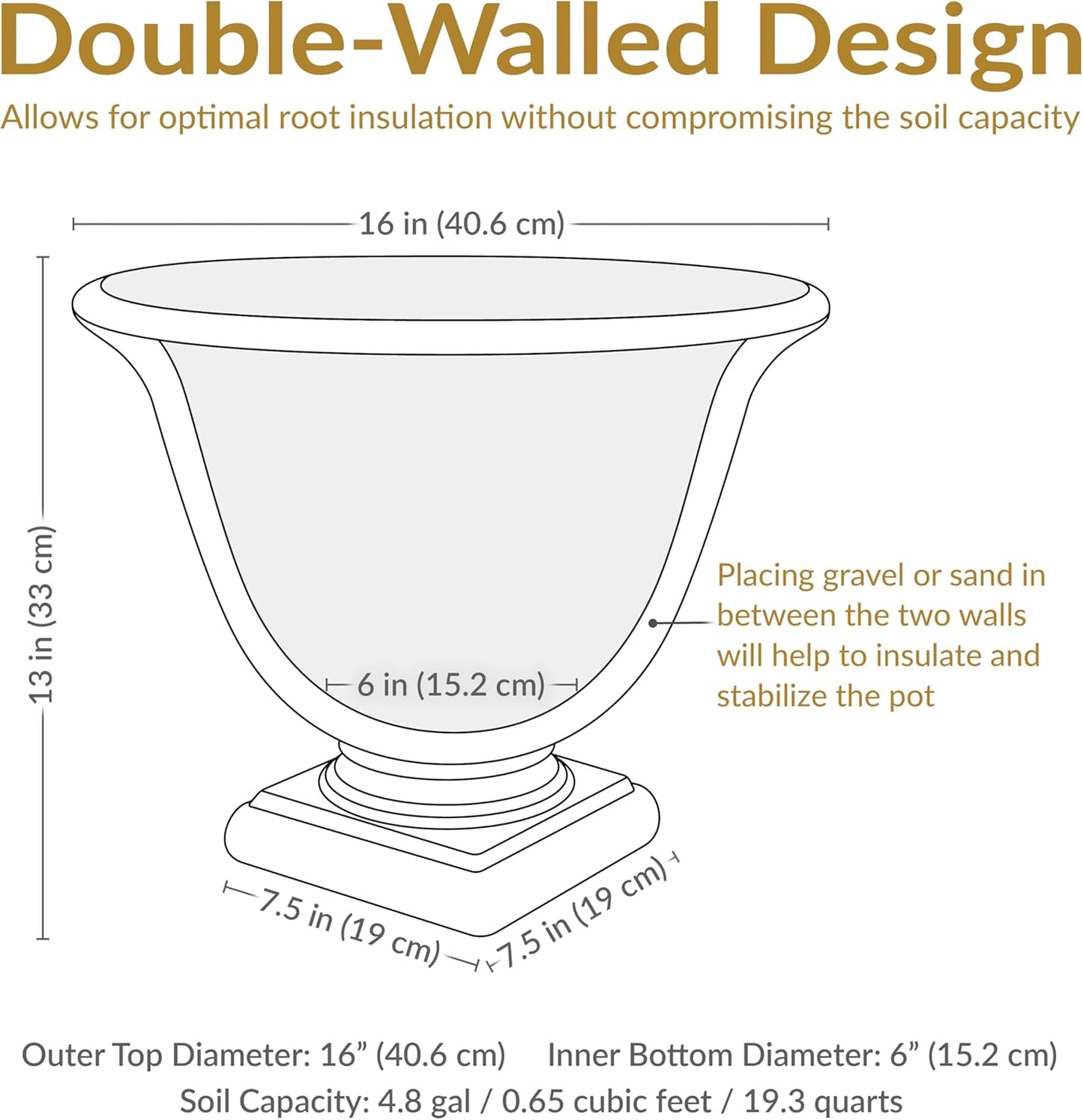 Sunnydaze 16-Inch Darcy Outdoor Pedestal Planter - Polyresin Large Round Plant Pot with Drillable Drainage Hole - Plastic Urn Planter for Outdoor Plants - Beige
