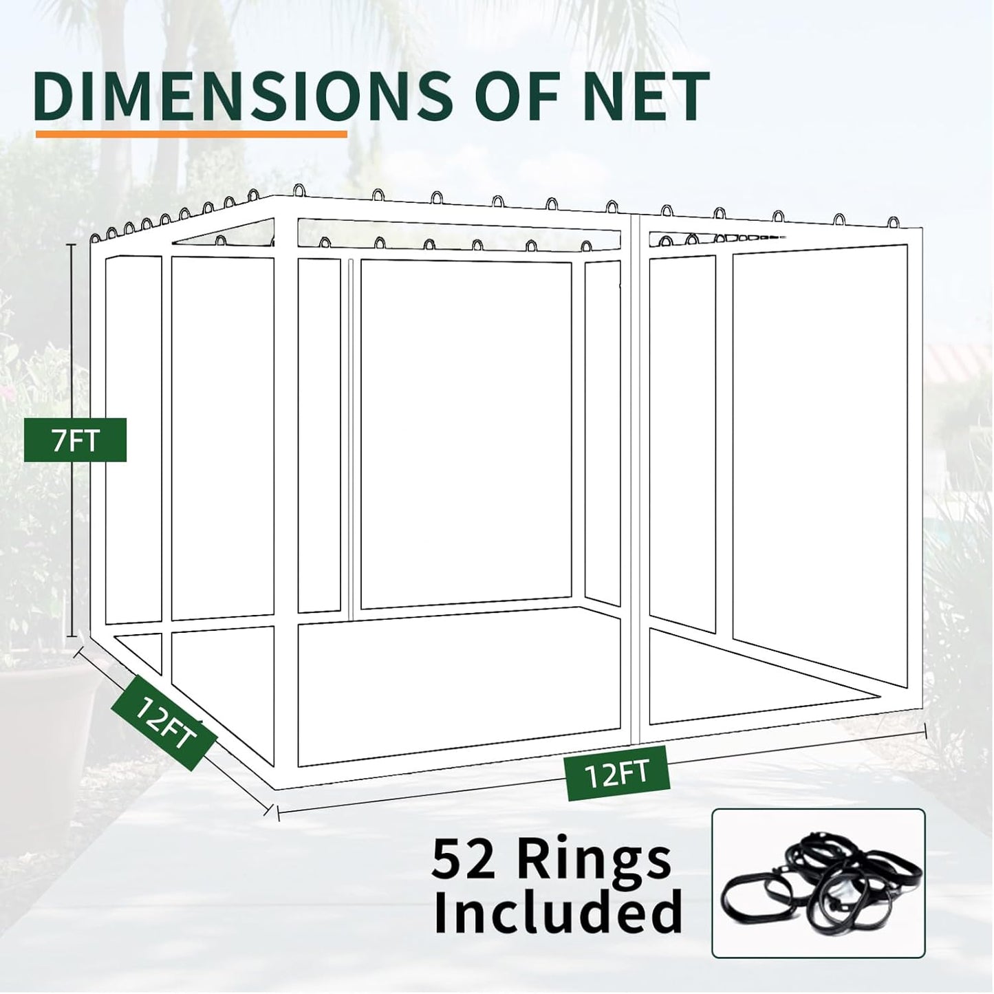 Replacement Gazebo Mosquito Netting 12' x 12',Universal Netting for Canopy Tent,4-Panel with Zipper for Outdoor Patio,Backyard (Mosquito Net Only,Black)