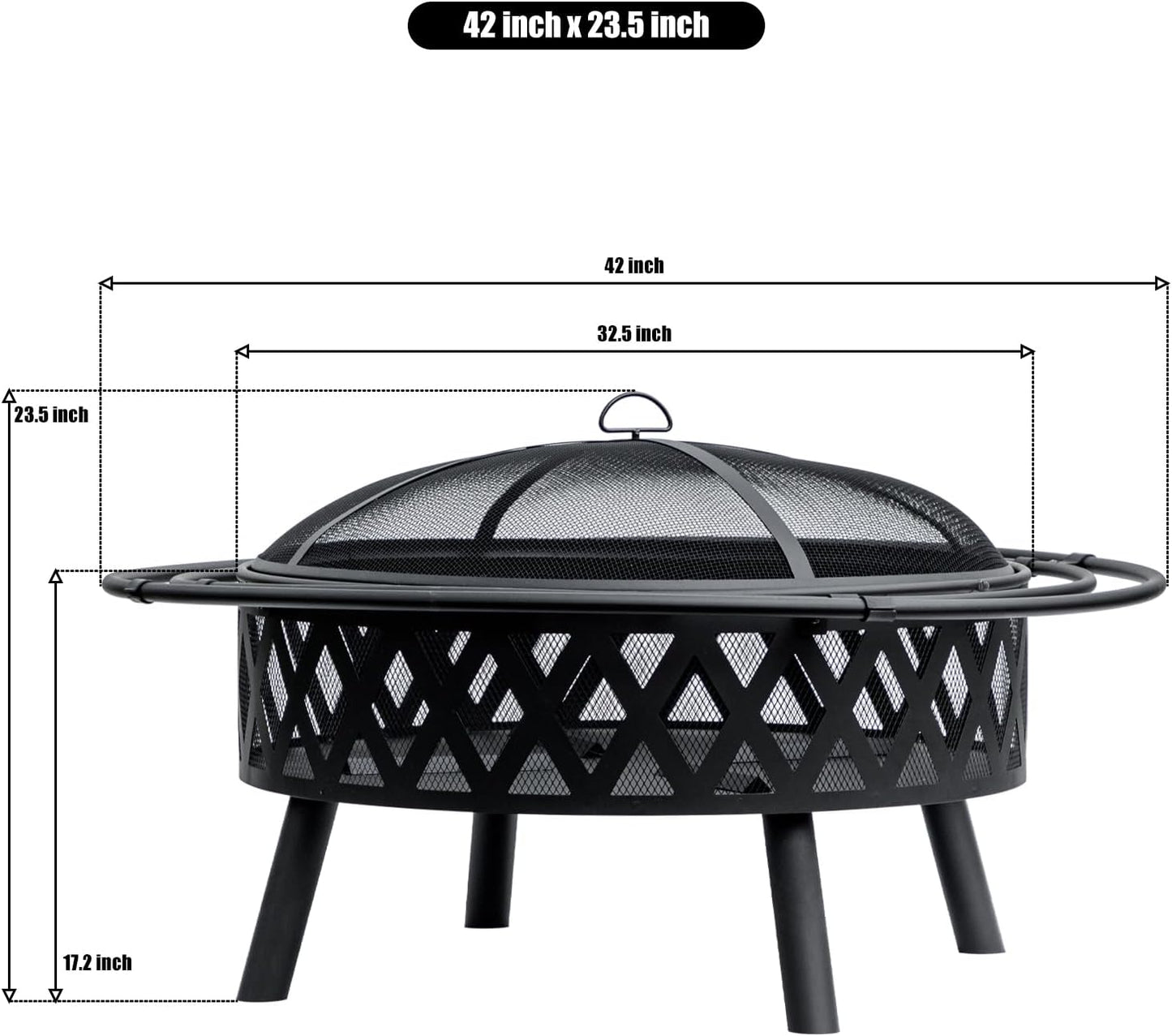 42 Inch Wood Burning Fire Pit with 2 Loops, Outdoor Fire Pit with Spark Screen & Fire Poker, Cross Weave Firepit for Outside Fireplace Bonfire for Yard,Patio, Garden