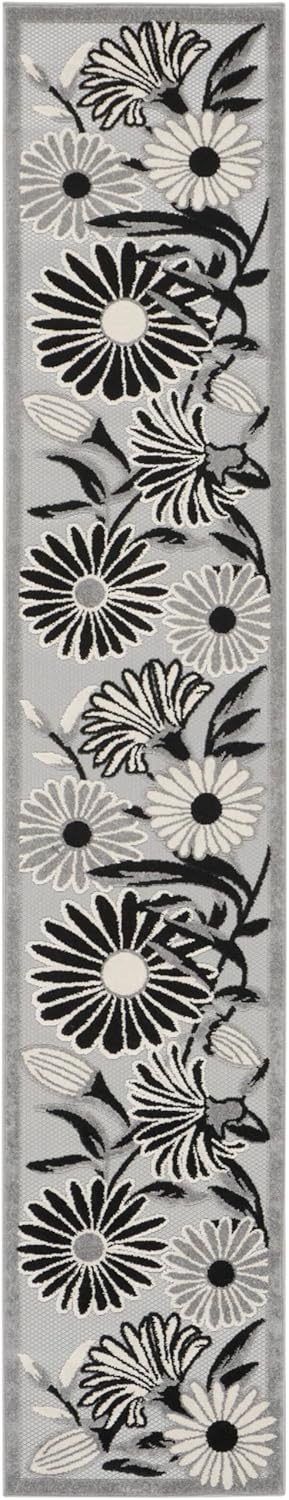 Nourison Home Aloha Black White 2'3" x 8' Area Rug, Easy Clean, Non Shedding, Bed Room, Living Room, Dining Room, Kitchen (8' Runner)