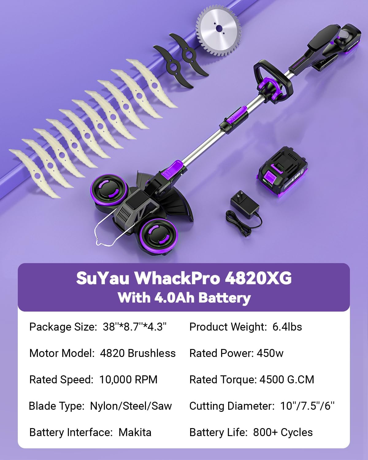 20V Cordless Weed Wacker, Brushless Motor, 3-in-1 Lawn Edger/Mower/Trimmer, 30 Min Runtime(One 4.0Ah Battery)