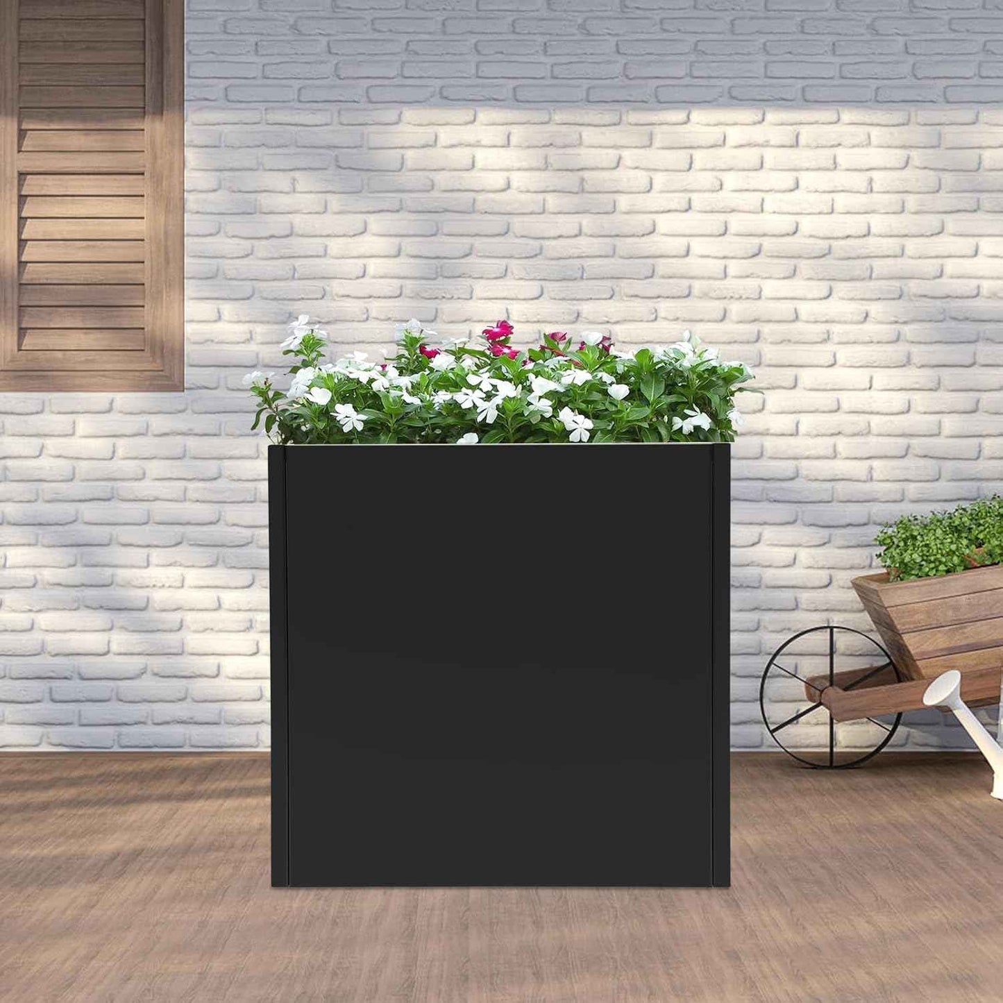 Large Black Square Planter Box, Square Indoor Outdoor Planters, Heavy Duty Cube Steel Planter, Modern Metal Flower Pot Container for Gardening Balconies Gardens Decorating (26 x 26 x 26 inch)