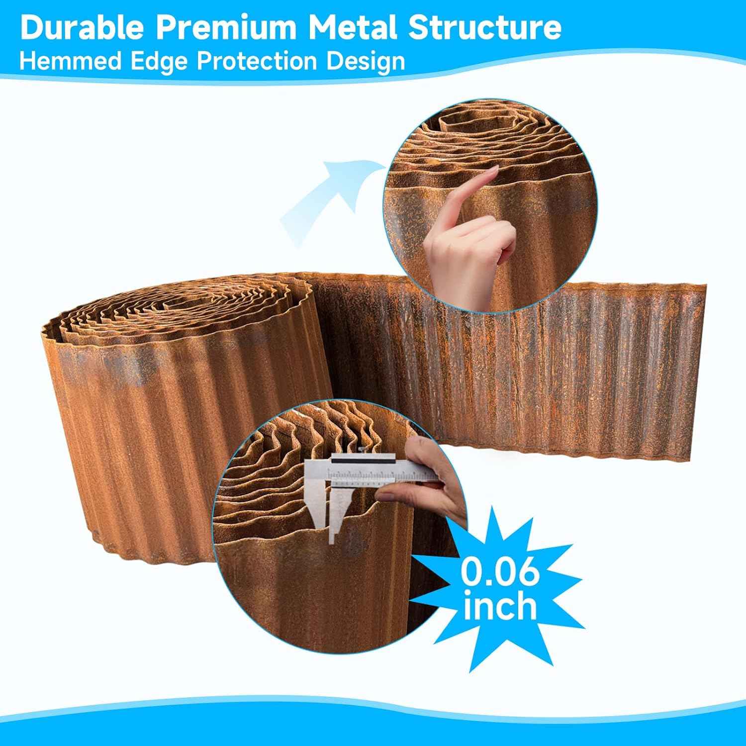 MTART Metal Garden Edging for Landscaping, Sturdy Corrugated Edging Border for DIY Flower Bed, Lawn and Landscape Edging (Rusty, 6"×40Ft)