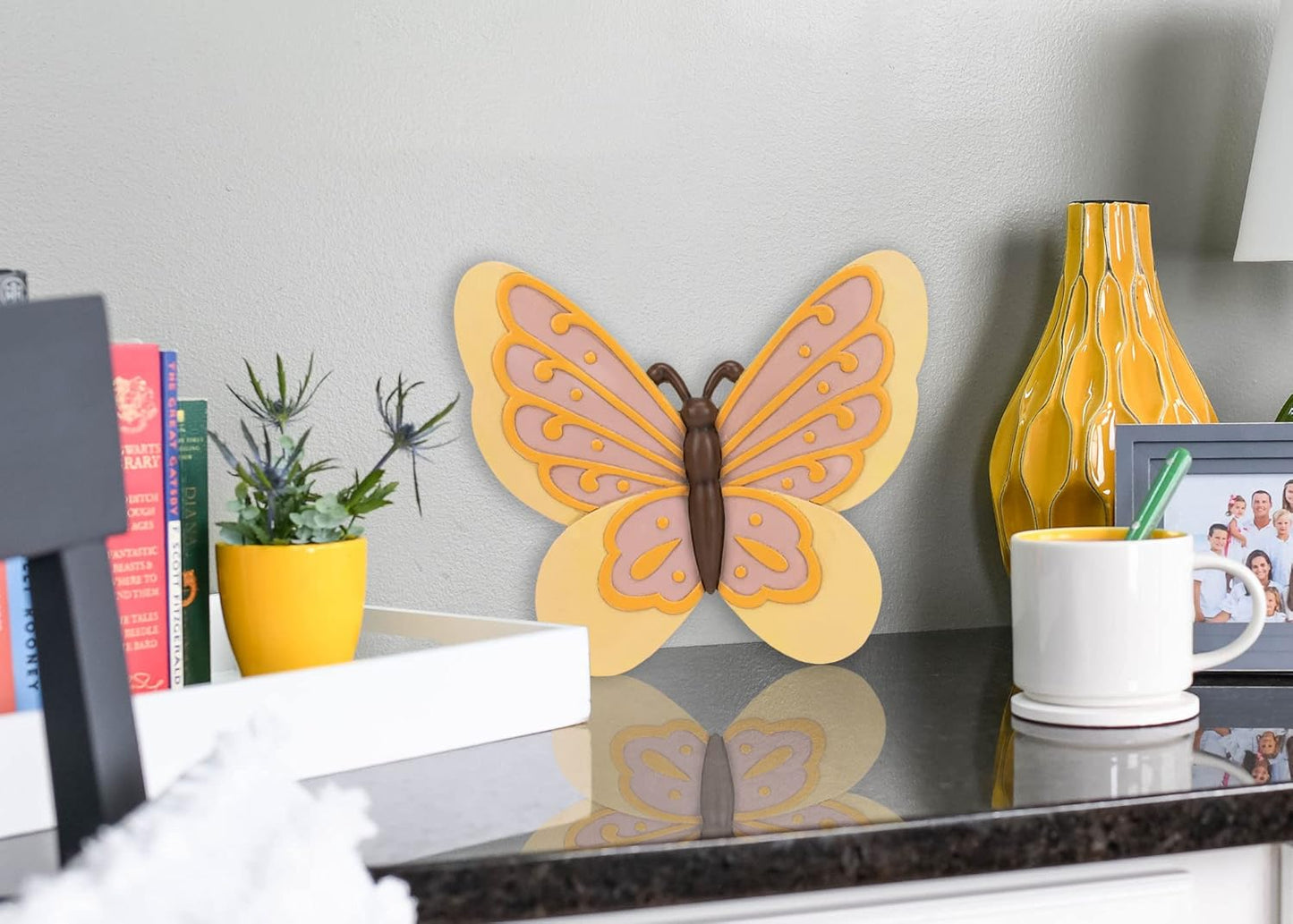 NAT & Jules Animal Character Shaped Dimensional Indoor Outdoor 11 inch Cast Resin Decorative Garden Stepping Stone, Patio, Walkway Sculpture Yard Art, Yellow Butterfly