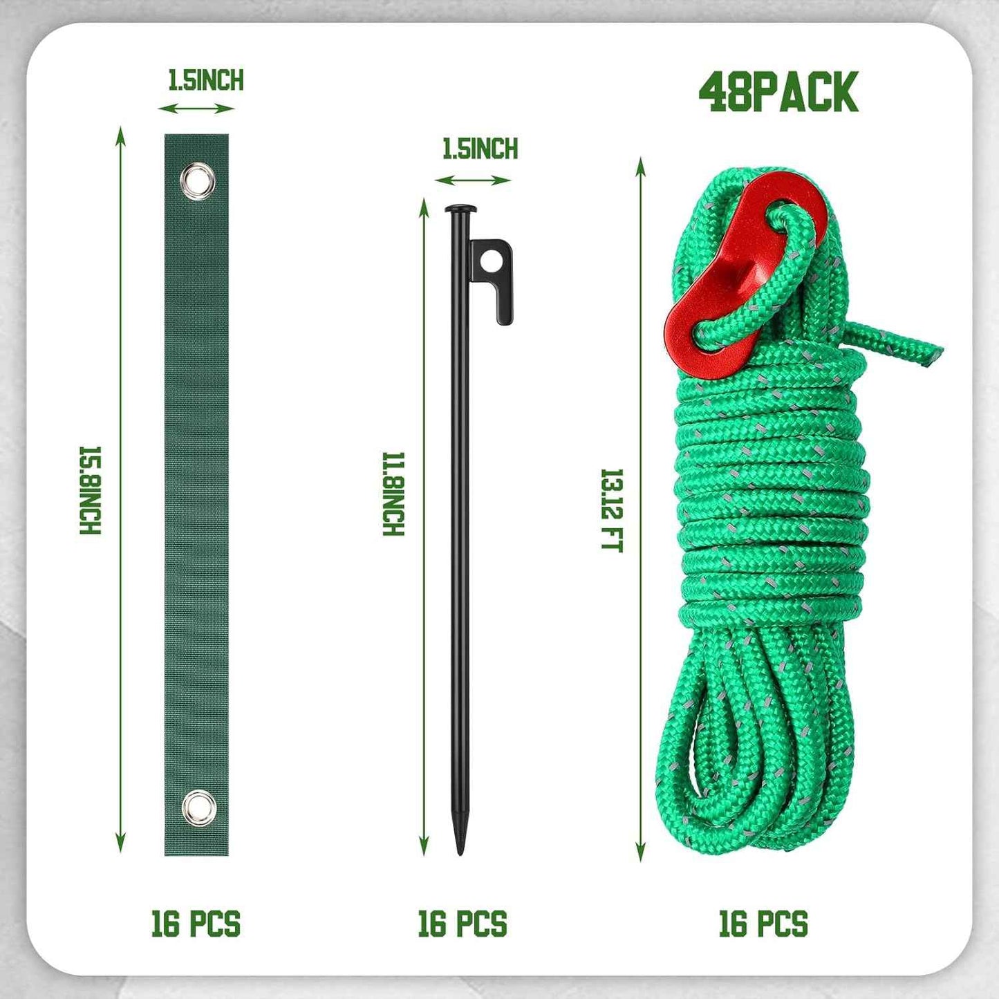 Suzile 48 Pcs Tree Stake Kit, Heavy Duty Tree Staking and Supports for Leaning Trees Include 11. 8'' Steel Stakes 15. 8'' Support Straps 13. 12 ft Rope for Anchoring Hurricane Protection (Green)