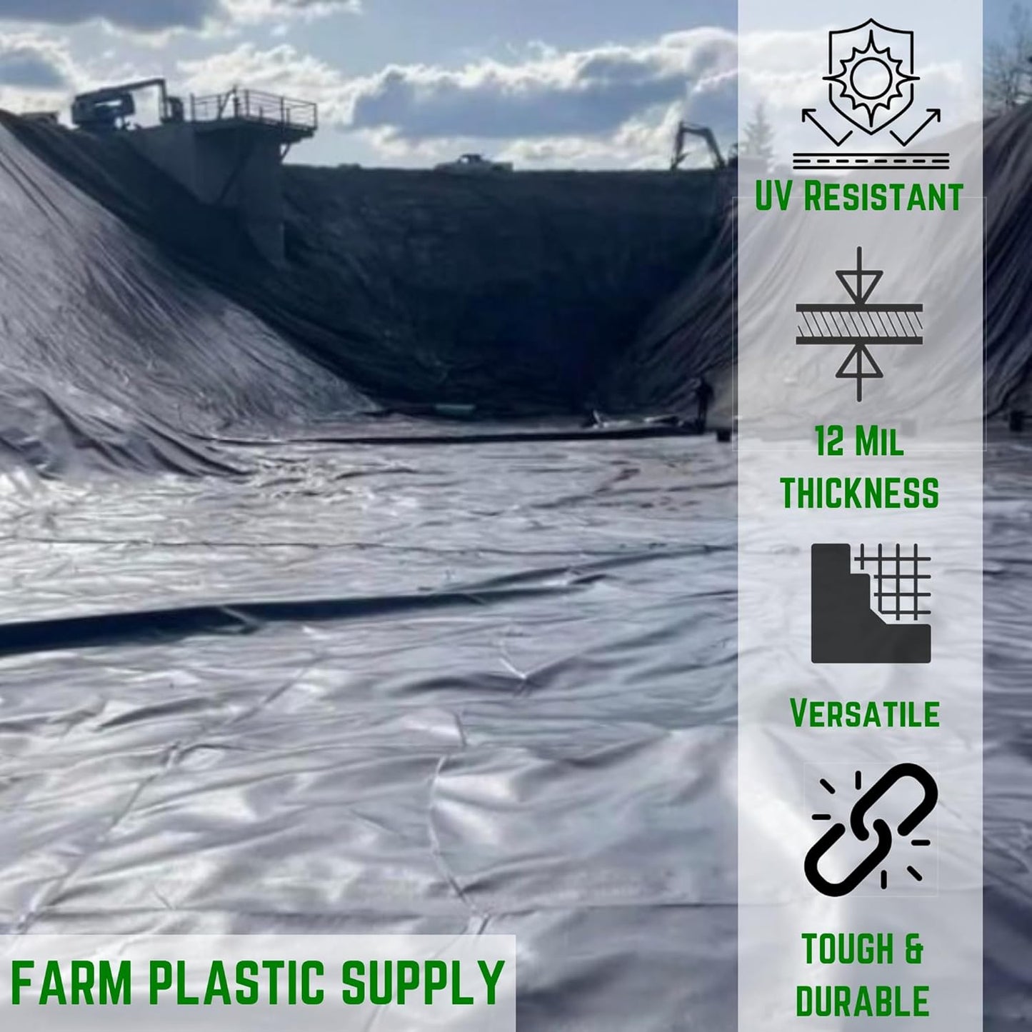 Farm Plastic Supply - 12 Mil String Reinforced Black/White Pond Liner - 12 Mil Fish Pond HDPE Liner, Pond Liners for Outdoor Ponds, Koi Ponds, Garden Fountain, Containment Liner (6' x 50')