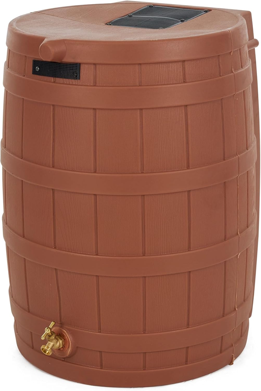 Good Ideas Rain Wizard 50 Gallon Plastic Outdoor Home Rain Barrel Water Storage Collector with Brass Spigot and Flat Back Design, Terra Cotta (4 Pack)