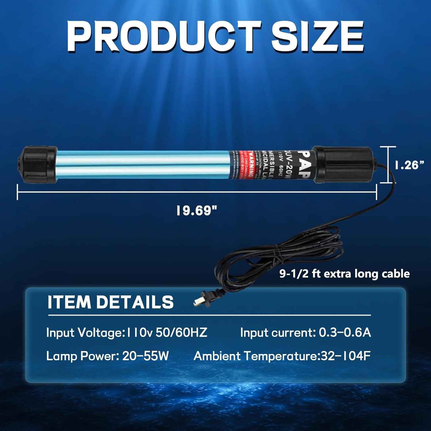 20W Pond UV Light for 100-1000 Gallon, Aquarium UV Water Clarifier for Koi Pond, Spas and Fish Tanks, Swimming Pools