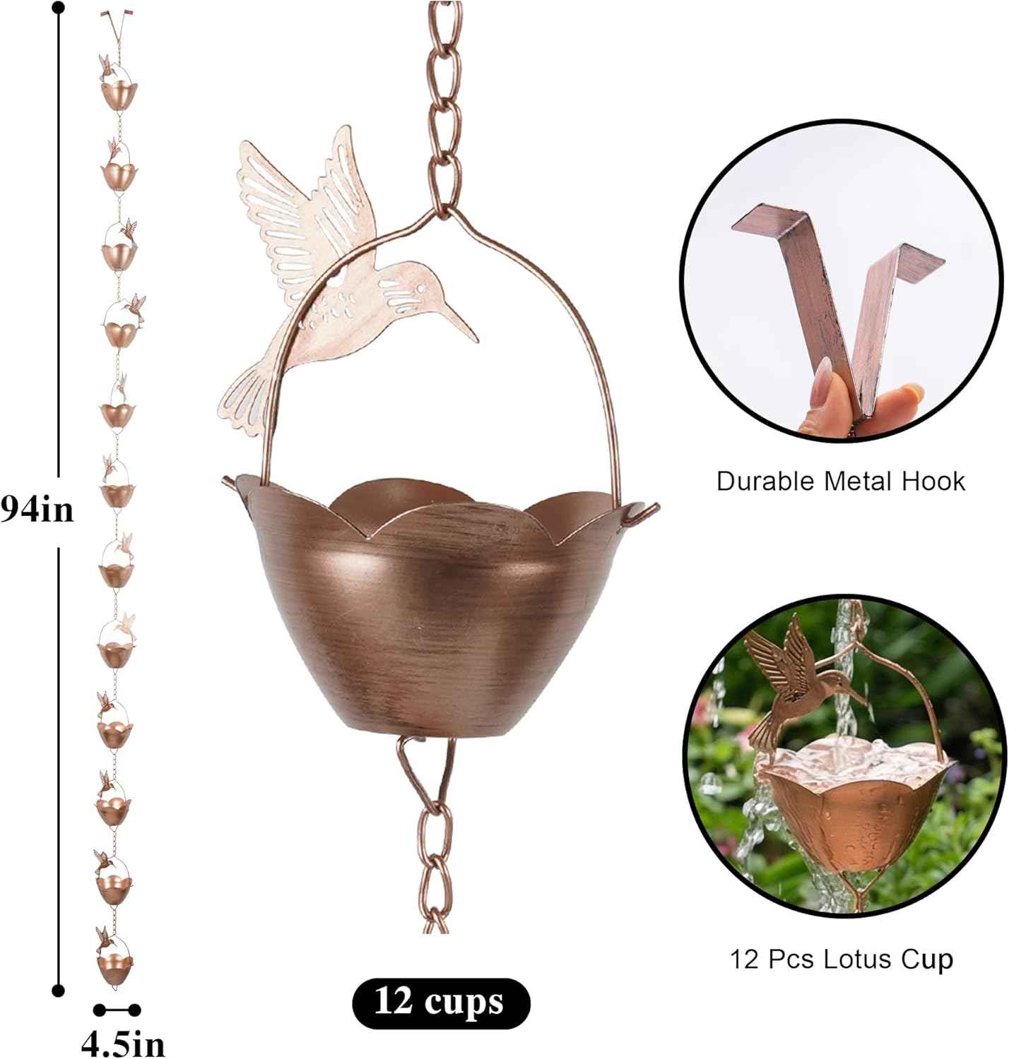 Rain Chains Decorative Rain Chain Bell, 8-1/2 Length, Hummingbird