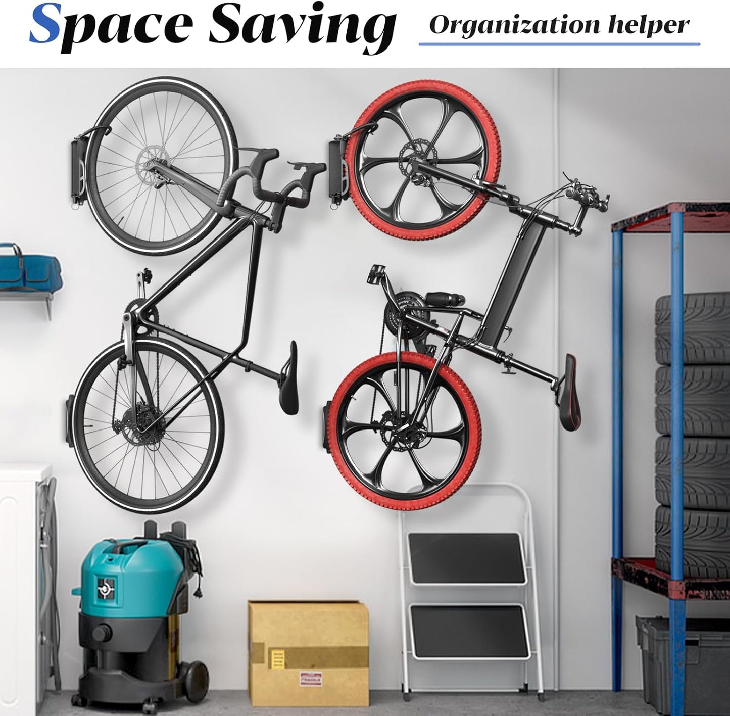 Goovilla Swivel Bike Wall Mount 2 Pack, Space Saving Bike Hangers for Garage with Screw and Easy Installation, Metal Vertical Bike Rack Wall Mount Holds up to 66.2lbs with No-scratch Protection, Black