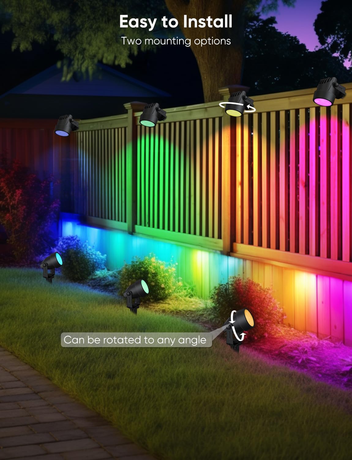 Landscape Lighting, RGBW Color Changing Low Voltage Landscape Lights with APP Control, IP65 Waterproof Outdoor Spotlights for Garden Yard Outside Decoration, 8 Pack