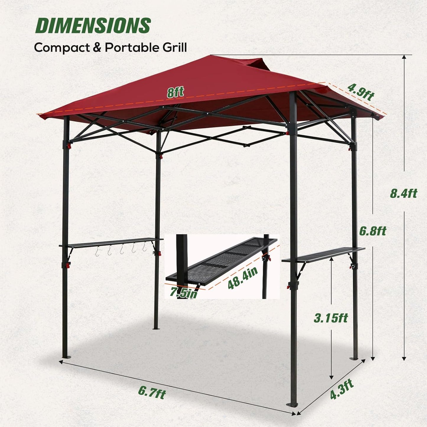 COOS BAY 8x5 Pop up Grill Gazebo Portable BBQ Gazebo Canopy Tent with Carry Bag, Outdoor Barbeque Shelter, Red