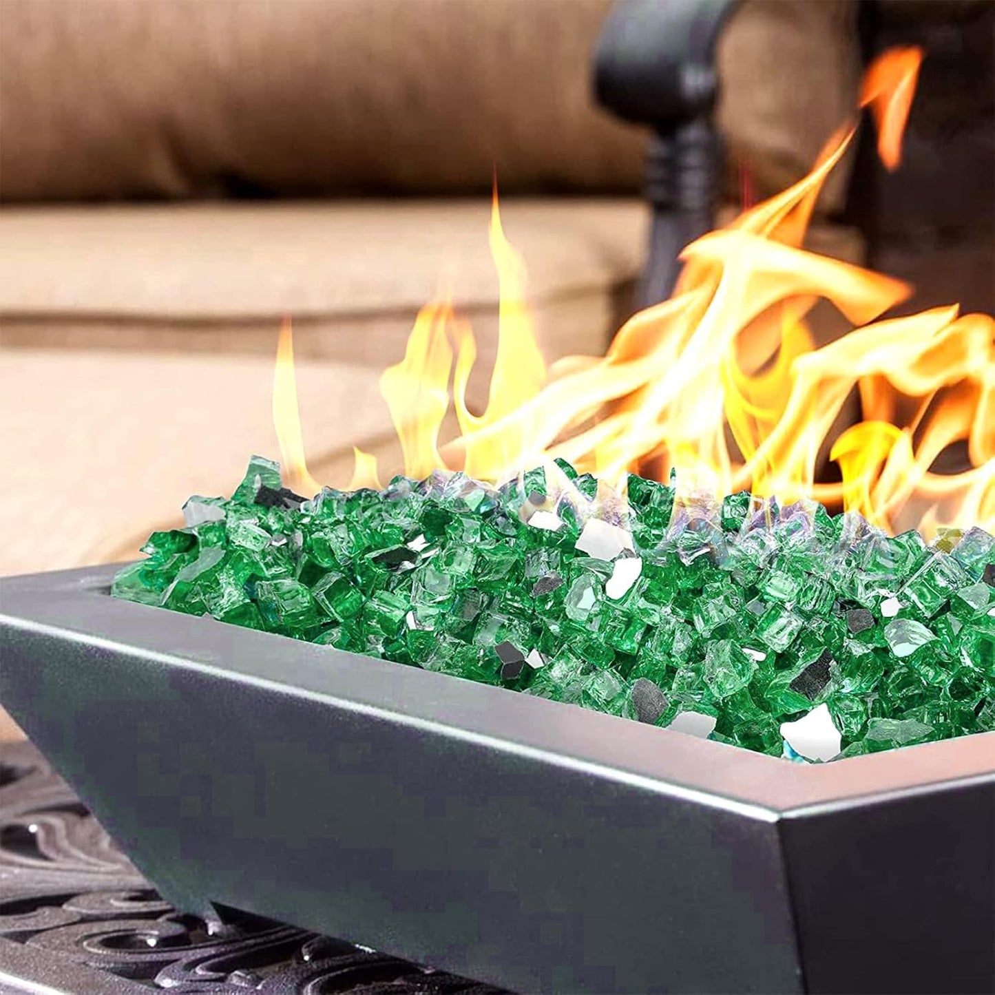 Mr. Fireglass 10 Pounds Fire Glass - 1/2 Inch High Luster Reflective Tempered Glass Rocks for Fireplace Fire Pit Table and Landscaping, Light Green