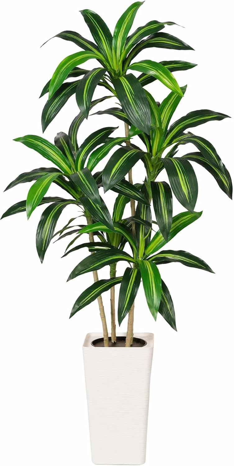 5FT Artificial Dracaena Plant Indoor – Tall Artificial Indoor Tree in Pot, Realistic Fake Plant Indoor for Living Room, Office, Home Decor, Faux Floor Plant, 5 ft Artificial Plants Indoor