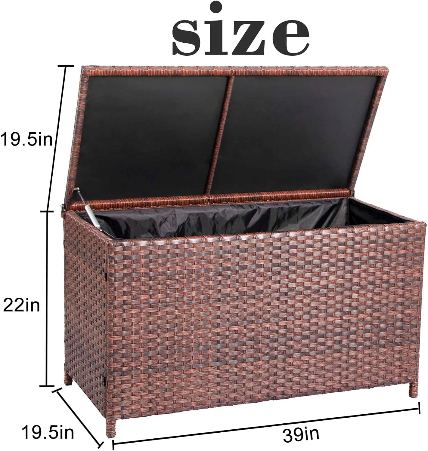 DIMAR GARDEN Outdoor Storage Deck Boxes with Waterproof Cover 70 Gallon,Patio Wicker Storage Box,Brown