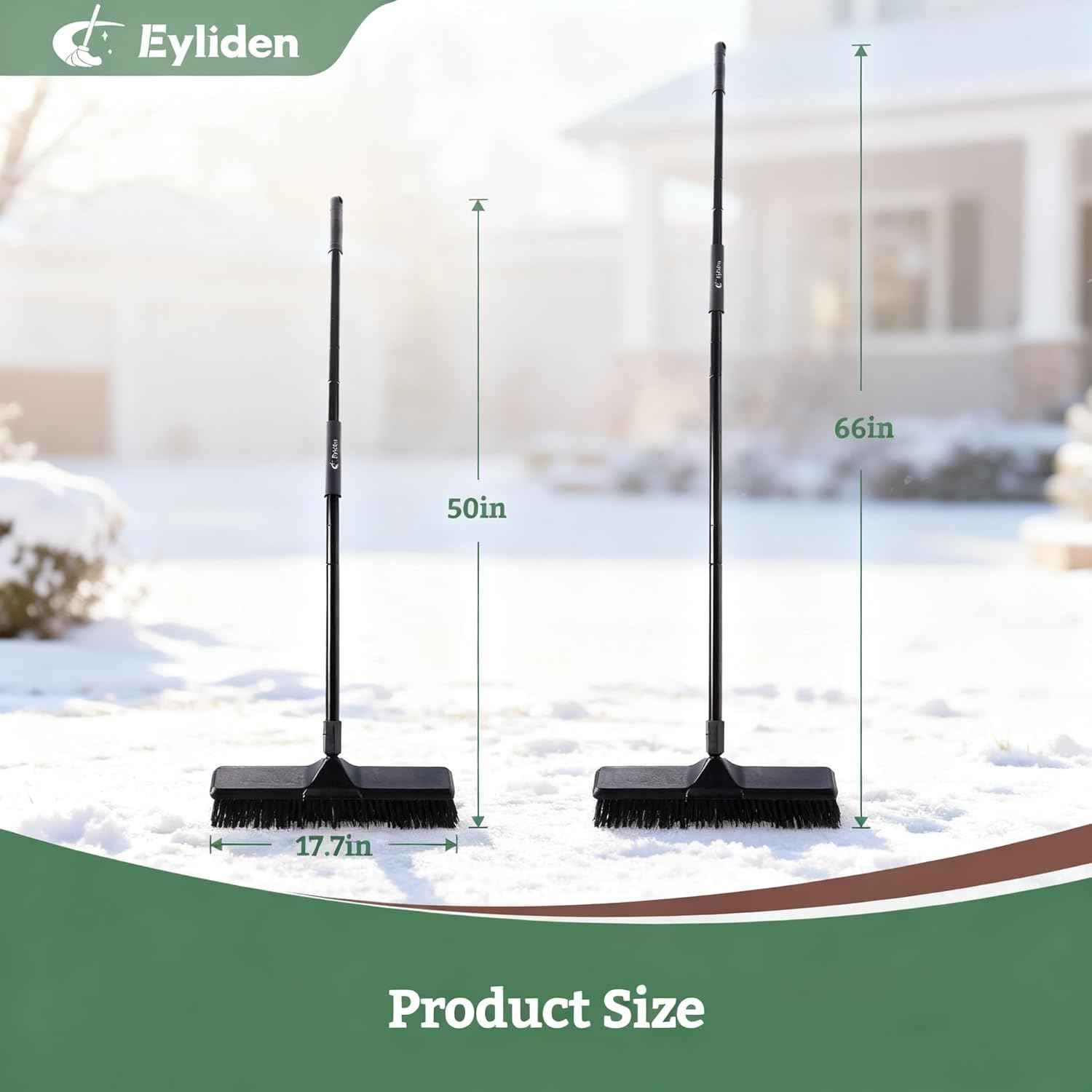 Eyliden 18" Push Broom for Deck Driveway Patio Garage | Heavy-Duty Stiff Bristles with 66" Adjustable Handle | Black