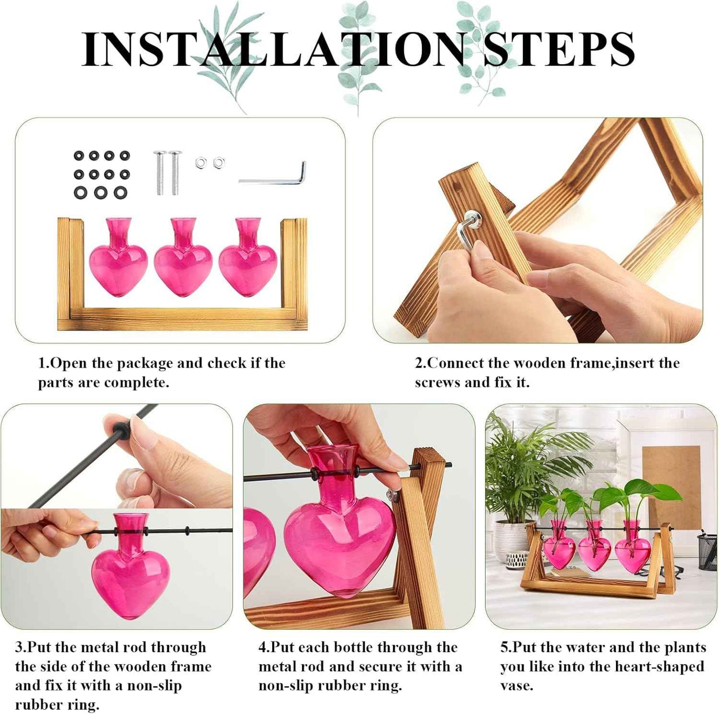 XXXFLOWER Plant Terrarium Propagation Stations Unique Gifts for Women Wife Mom Plant Lovers 3 Heart Shaped Vases for Hydroponics Home Garden Office Decor(Plants NOT Included)