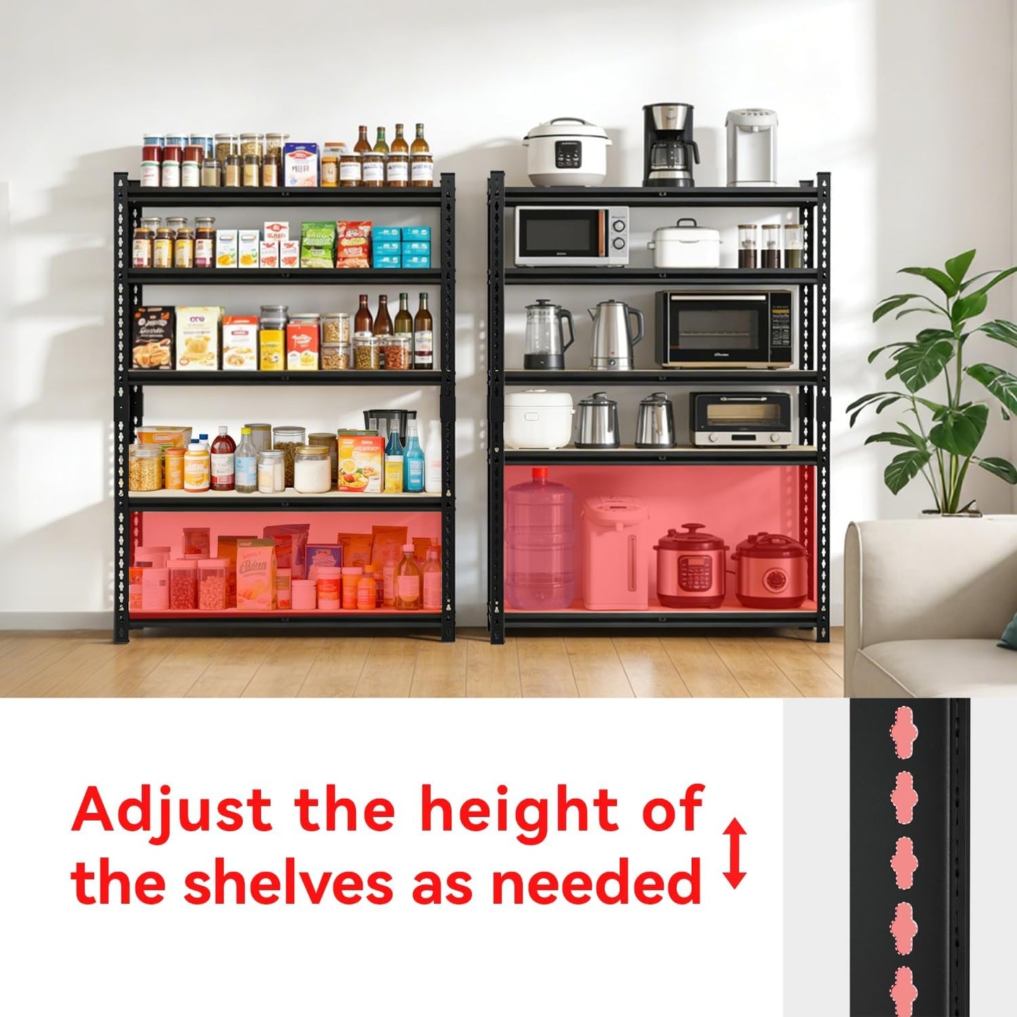72" H Garage Shelving 2500LBS Storage Shelves Heavy Duty，5 Tier Adjustable Metal Shelving Unit for Storage Rack Warehouse, Pantry, Closet, Kitchen