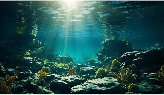Aquarium Background Underwater Aquatic Plants Rocks Fish Terrarium Backdrop Sunlight Rays Coral Fish Tank Background Cave Style Landscape Sea Grass Tank Wallpaper Poster Vinyl 36x20in
