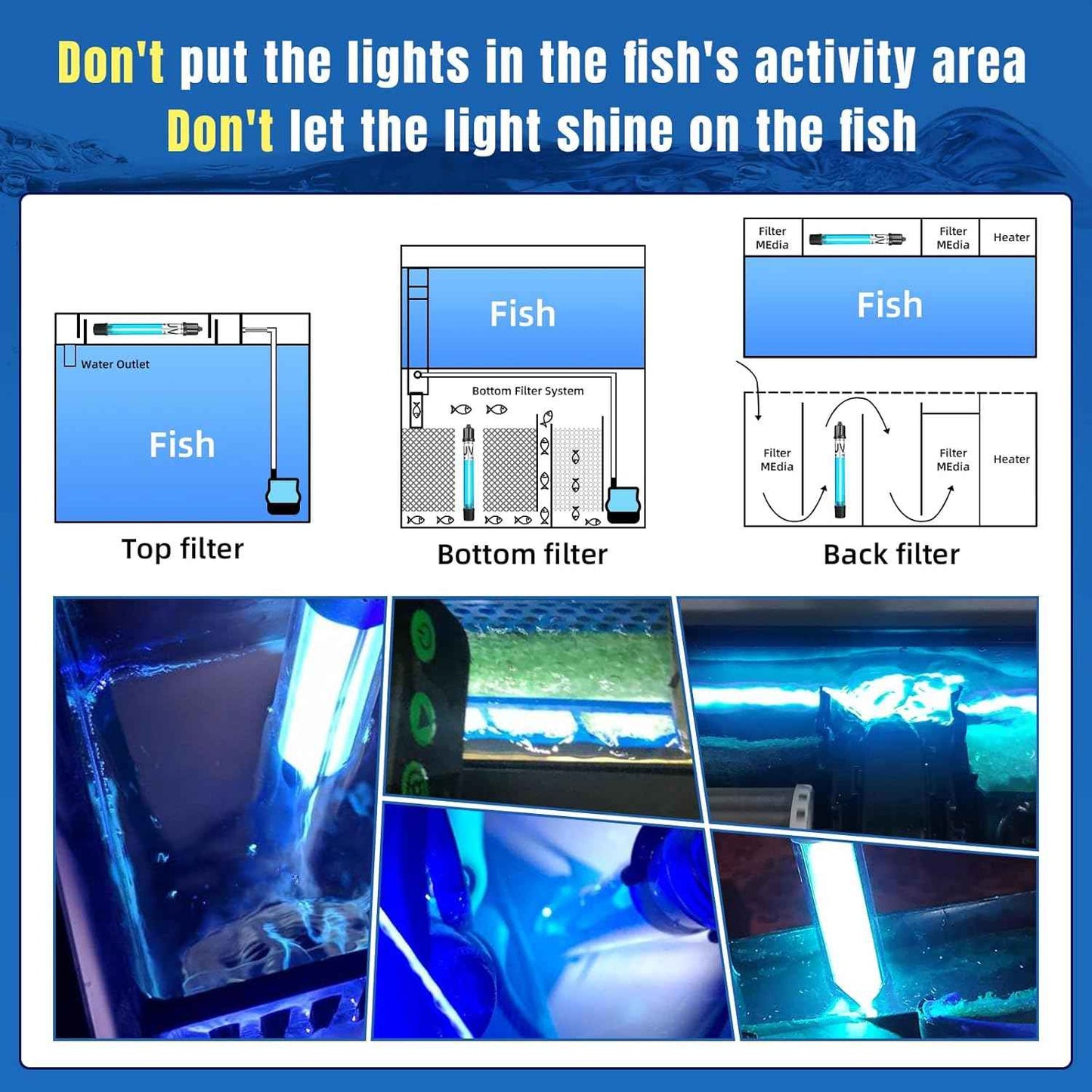 7W Aquarium UV Light for 20-100 Gallon Fish Tank Aquarium Light Algae Clean Light Green Machine Algae Remover